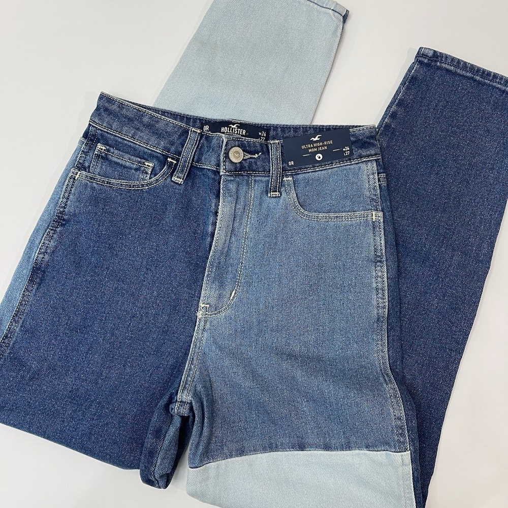 Hollister Women's Patchwork Denim Ultra High Rise Mom Jean Size 0 24 NWT